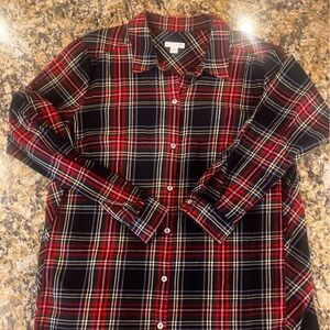 J.Jill Womens Red & Black Plaid Button-Up Long Sleeve Shirt Top Cotton Size M